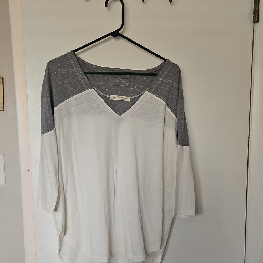 We The Free Gray and White V-Neck Jersey